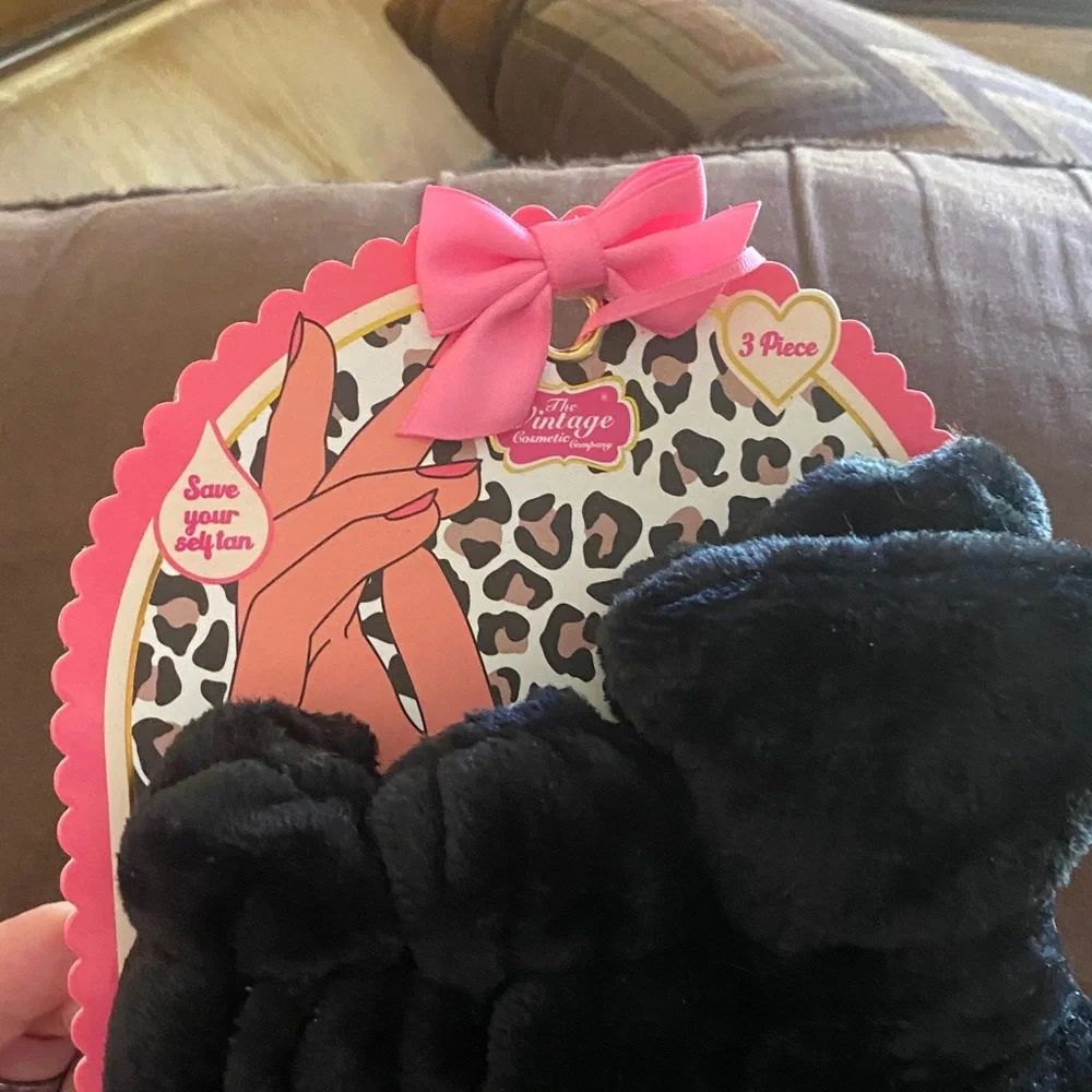 Spa Black Plush Headband & Wristband Set - Soft Hair Accessories
